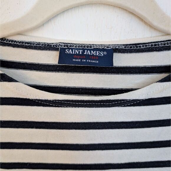 Saint James Meridien Breton Striped Long Sleeve Shirt White Black S (US 34) - Picture 2 of 8